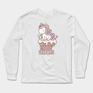 Moody unicorn - Cute little unicorn on a cupcake you and your kids would love! - Available in stickers, clothing, etc Long Sleeve T-Shirt